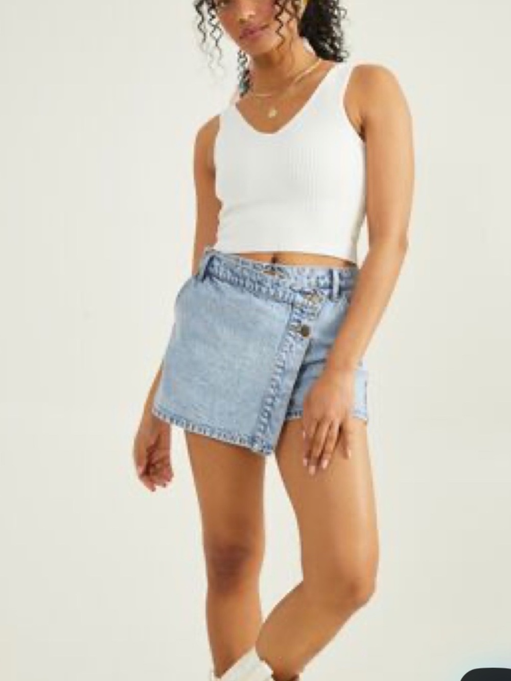 Altar'd State Light Wash Denim Asymmetrical Skort - Size Large